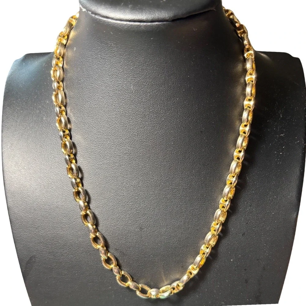 Chain Necklace Gold Silver Two-Tone Chunky Oval Link 18 Inch Statement Jewelry